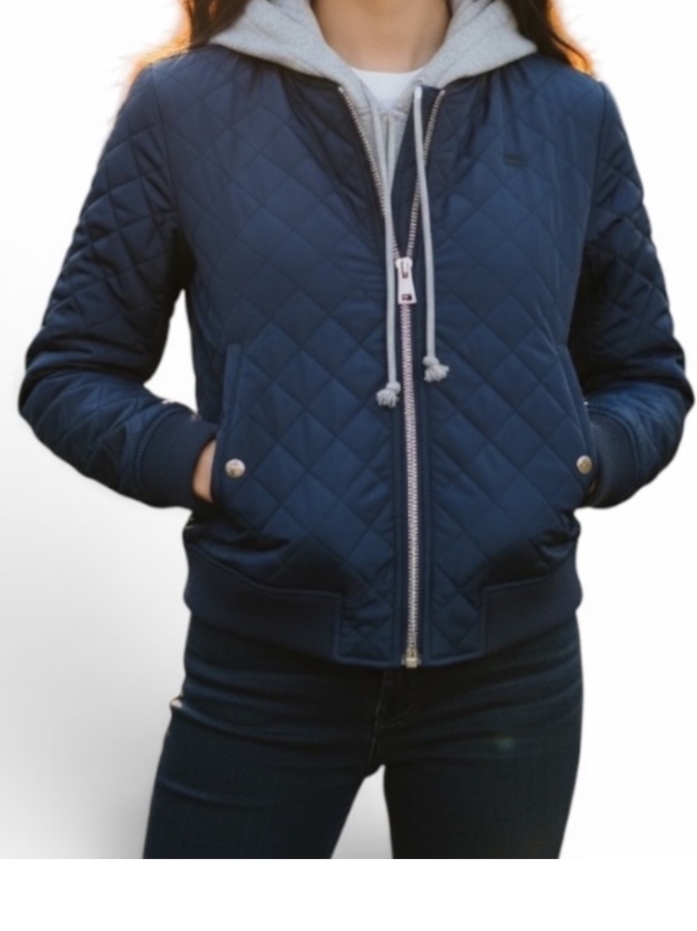 •NWT Women’s Levi's Navy Diamond Quilted Bomber Jacket Size XS Zippered